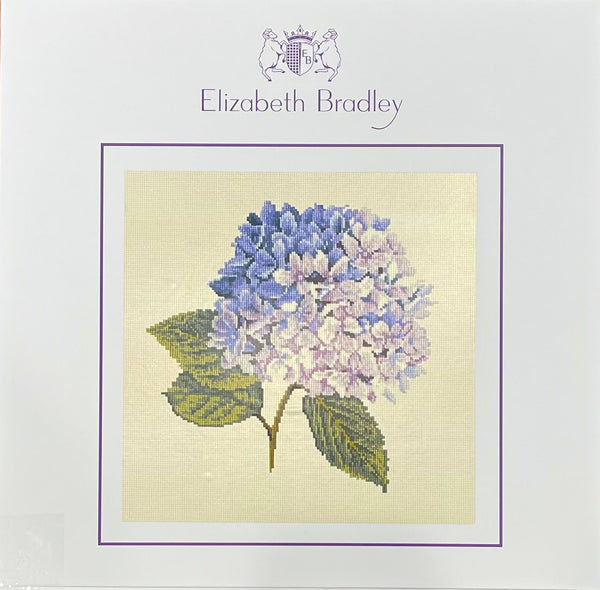 Elizabeth Bradley Blooms Collection tapestry kit of a hydrangea with a sand-colored background.