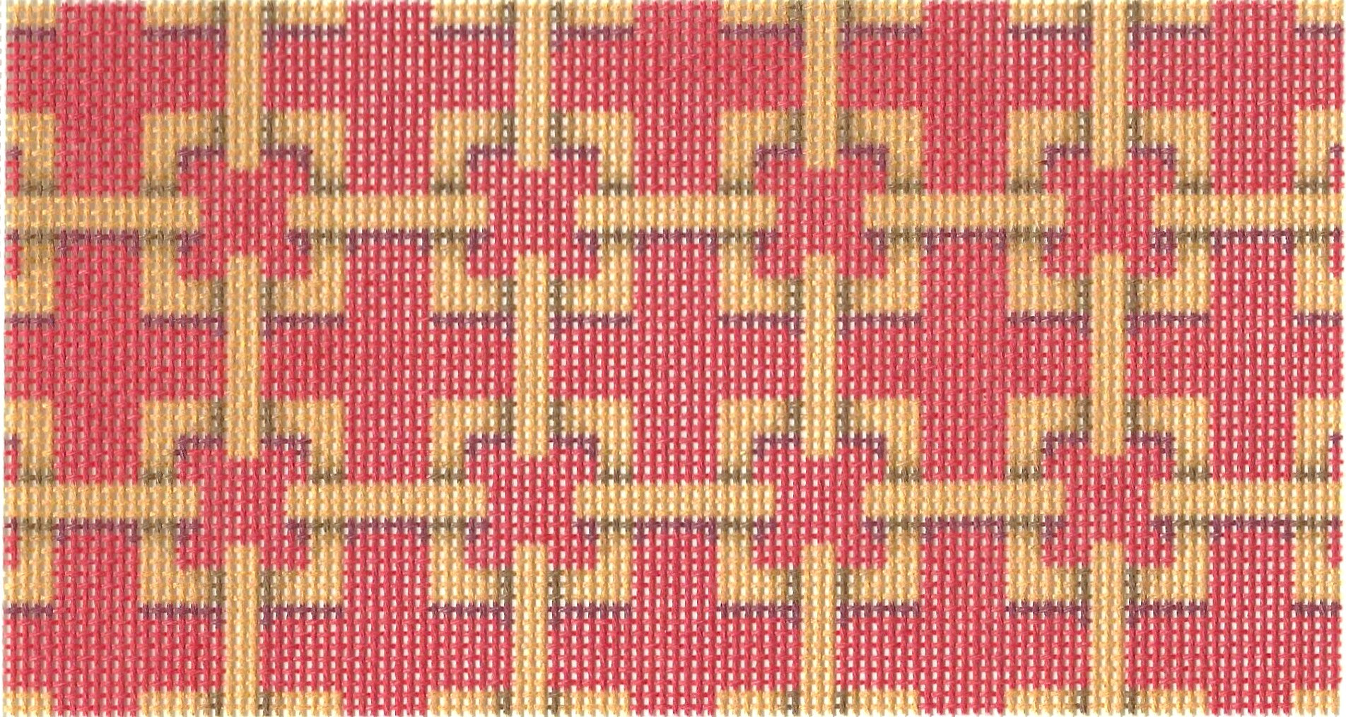 Needlepoint To Go Two Sisters Design needlepoint canvas of red/camel interlocking squares insert.