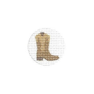 Tilli Tomas Planet Earth key fob insert needlepoint canvas of brown cowboy boot on a white background.
