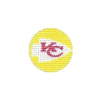 Tilli Tomas Planet Earth needlepoint canvas of key fob insert of Kansas City Chiefs logo.