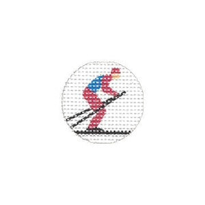 Tilli Tomas Planet Earth needlepoint canvas of key fob insert of a skier.