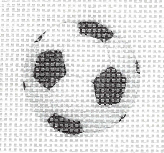Tilli Tomas Planet Earth needlepoint canvas of a black and white soccer ball design on a white background.