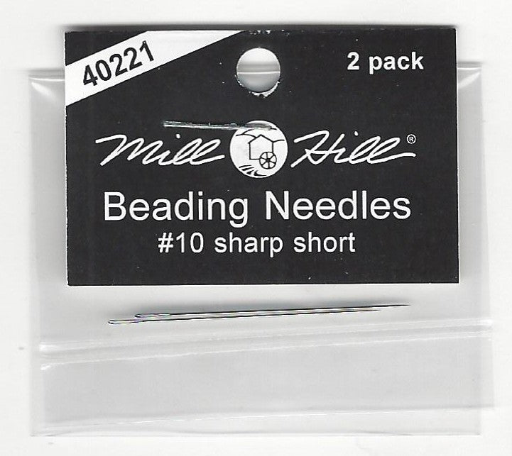 Pack of Mill Hill beading needles with a clear plastic cover on a white background