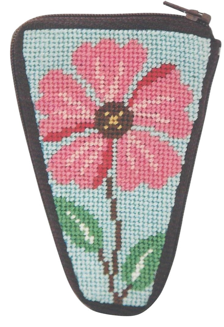 Stitch & Zip scissor pouch with a pink flower design on a light blue background