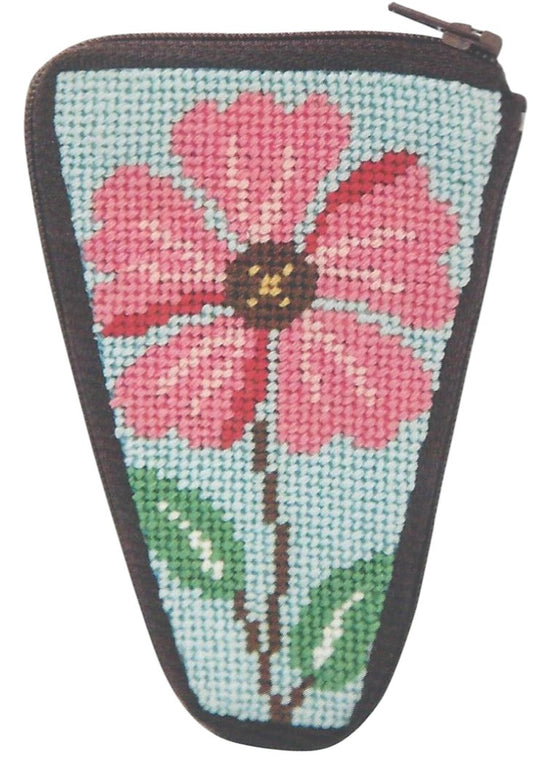 Stitch & Zip scissor pouch with a pink flower design on a light blue background