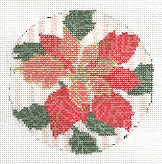 Gingham Stitchery round needlepoint canvas of poinsettia 