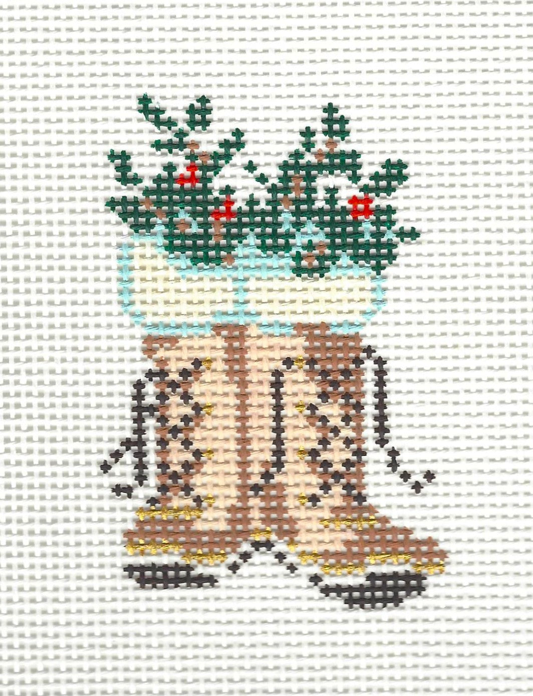 Kirk & Bradley needlepoint canvas of retro ski snow boots