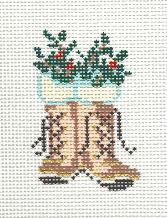 Kirk & Bradley needlepoint canvas of retro ski snow boots