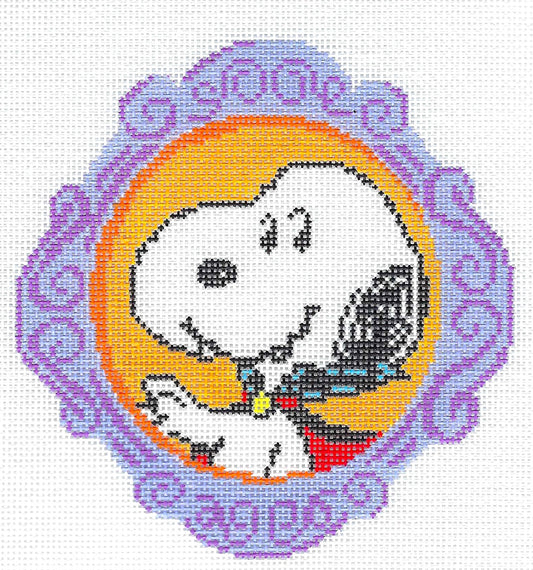 Officially Needlepoint needlepoint canvas of a framed photo of Snoopy dressed as a vampire