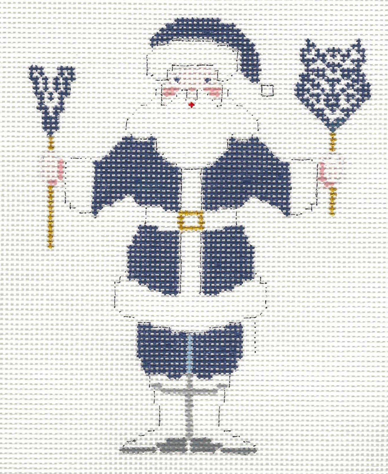 Painted Pony Designs needlepoint canvas of a Villanova-themed Santa character.