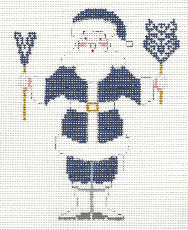 Painted Pony Designs needlepoint canvas of a Villanova-themed Santa character.